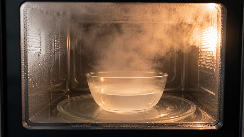 電子レンジの油汚れは重曹水をチンするだけで落ちる【こすらない掃除】